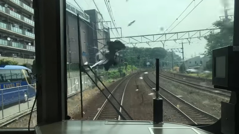 一瞬の出来事！120キロで走行中の電車と鳥が激突してしまった！