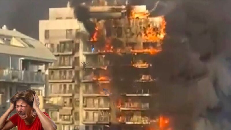 バレンシアで嵐の日に14階建てのビルをが火事になってしまいヤバい事になってしまった！