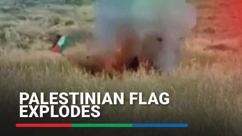 イスラエル人男性がパレスチナ国旗を撤去しようとした瞬間に爆発！