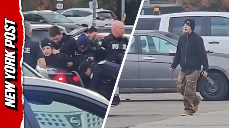 【衝撃映像】ナイフを振り回し駐車場で暴れる女性に警察官がテーザー銃で発砲する！