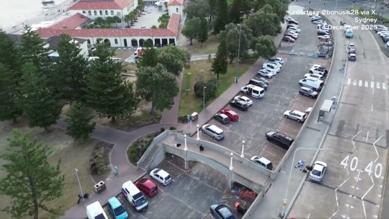 ボンダイビーチ銃撃犯が橋上を移動する決定的危険瞬間をドローンが捉えた映像。