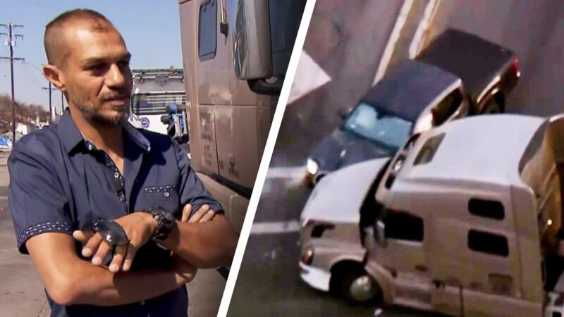 カーチェイスの犯人を大型トラックが阻止したようだ！！