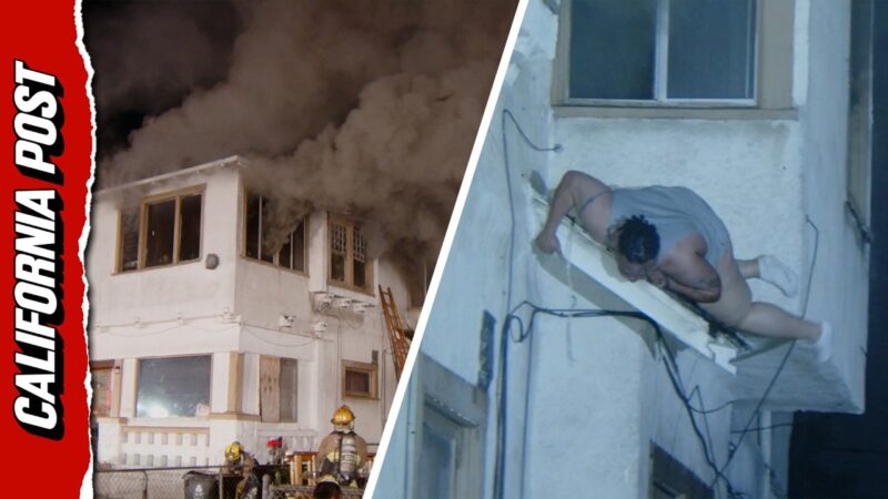 火事の炎と煙から逃れるため2階から飛び降り屋根に取り残された女性を消防が救出！